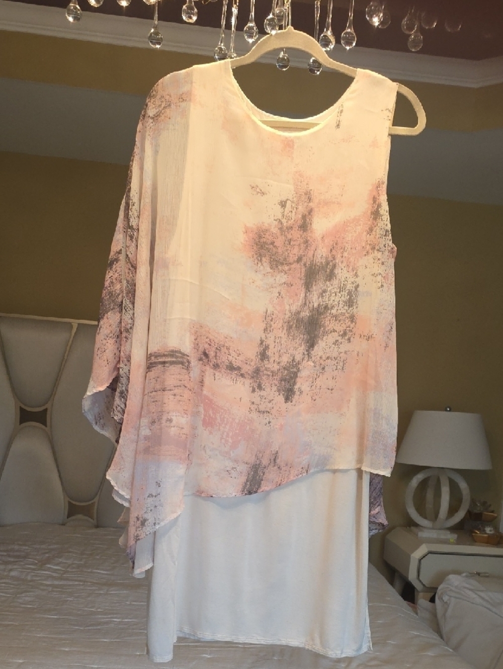 H by Halston Pink Cream and Gray Abstract Sleeveless Mini Dress Size M